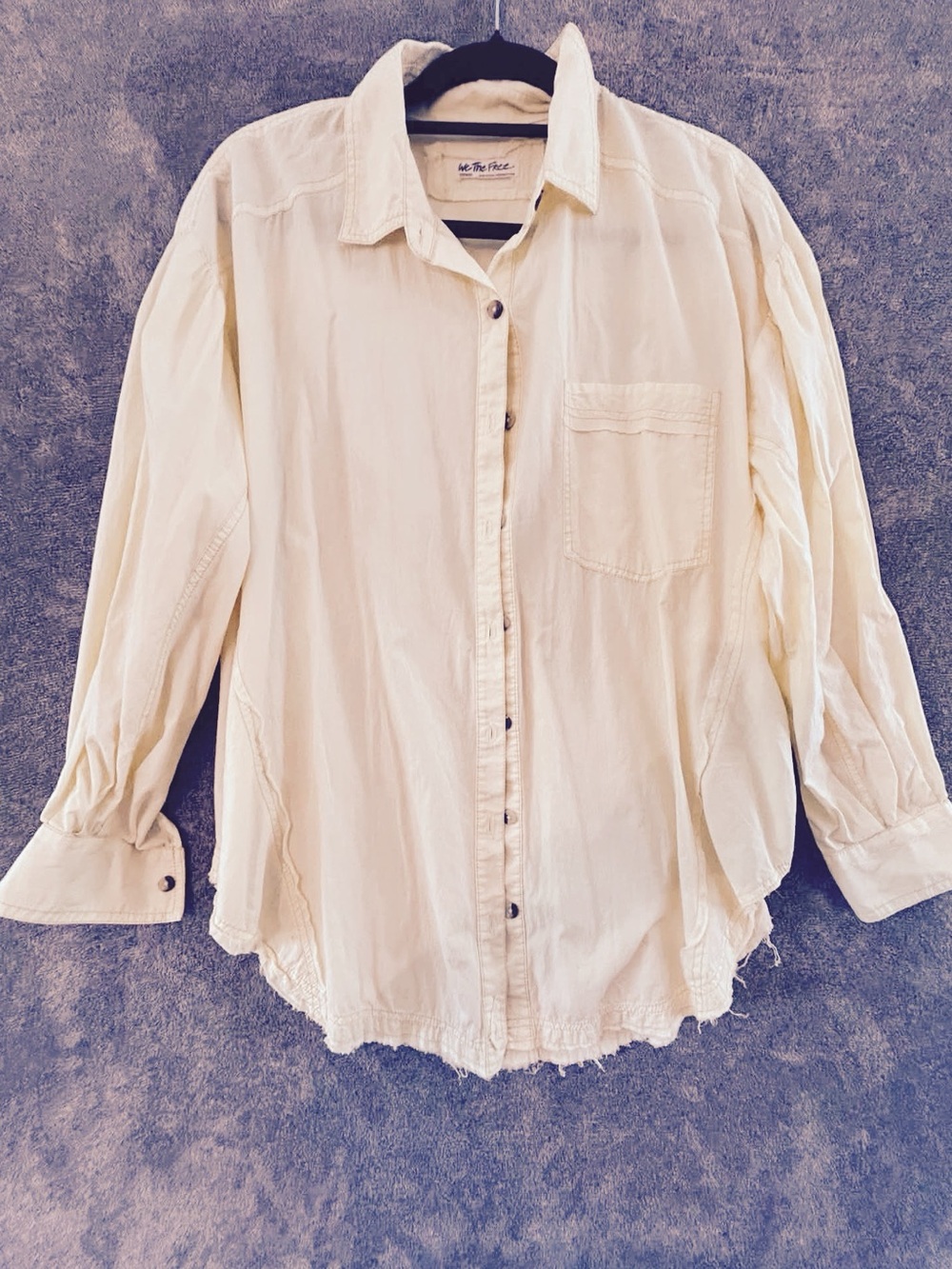 We The Free The Frayed Hem Lightweight Button-Up Shirt Yellow Oversized Medium - Picture 6 of 8